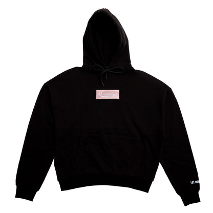 Demure Pink on Black Hoodie