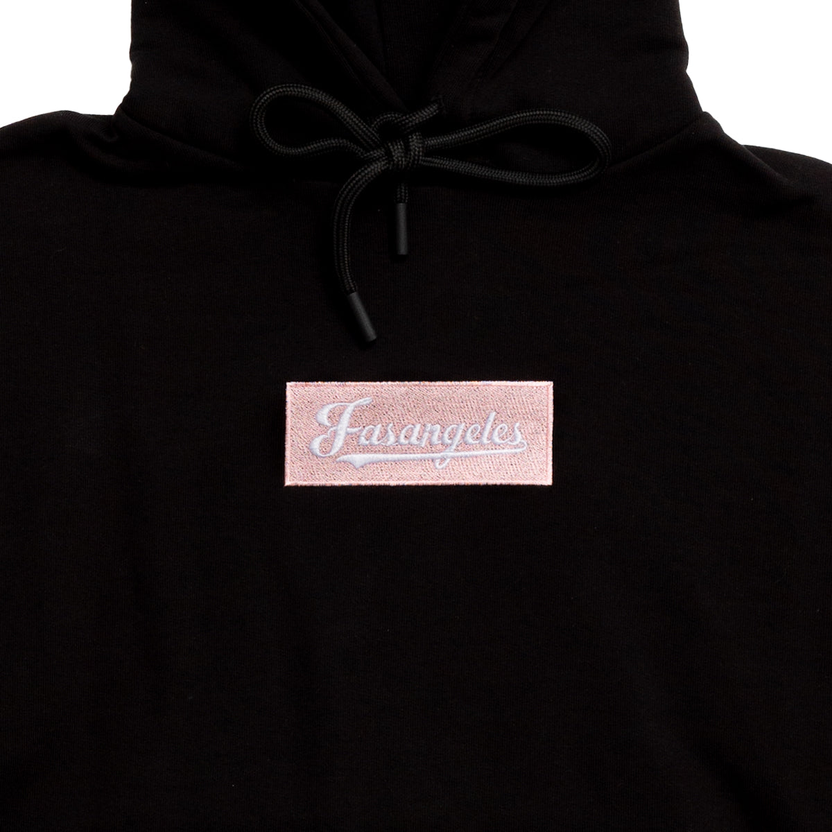 Demure Pink on Black Hoodie