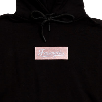 Demure Pink on Black Hoodie